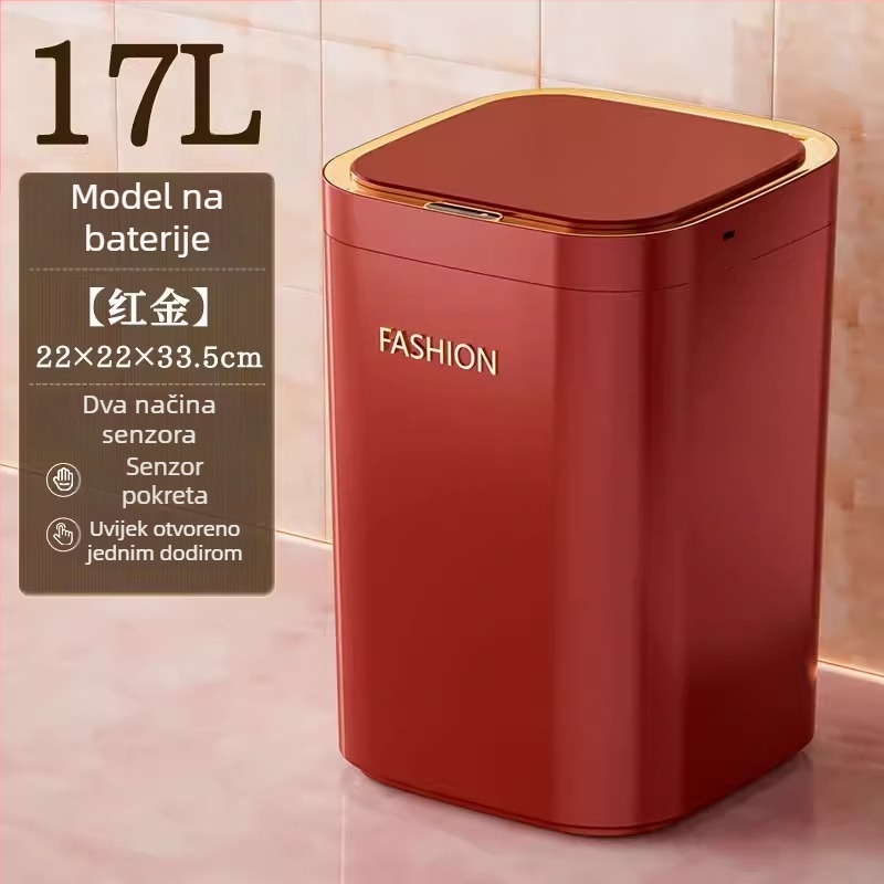 Pametna kanta za otpad sa senzorom, crvena, velika kapaciteta, automatsko otvaranje poklopca, za kućnu upotrebu u dnevnom boravku i spavaćoj sobi, lagani luksuz
