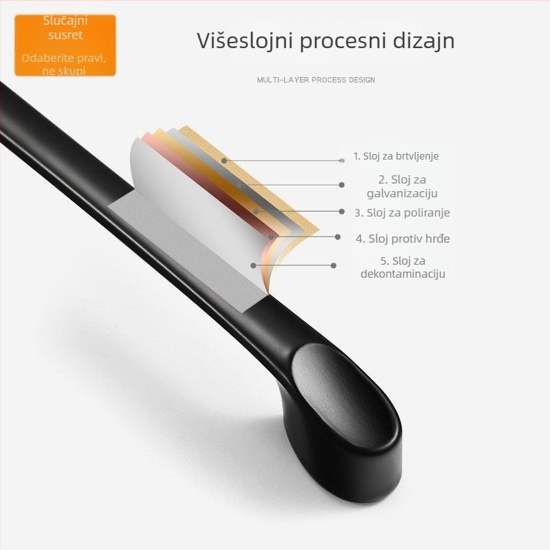 Kuka za vrata ormara od cinkovog legura, moderan minimalistički dizajn, debeli profil, euro-američki stil, crna, za ormariće i ladice