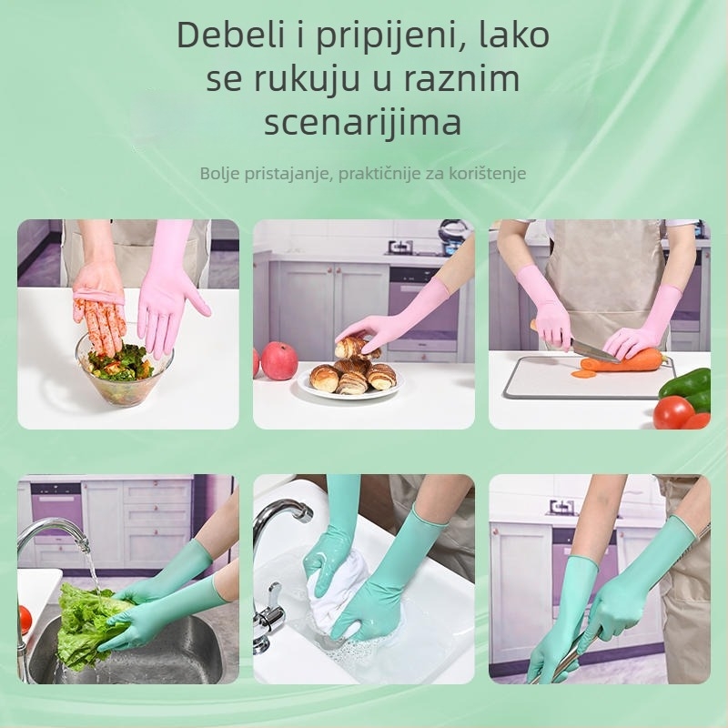Jednokratne nitrilne rukavice, prehrambene kvalitete, produžene i deblje, za kućno čišćenje i kuhinjske poslove, izdržljive i vodootporne, udobno pristaju.