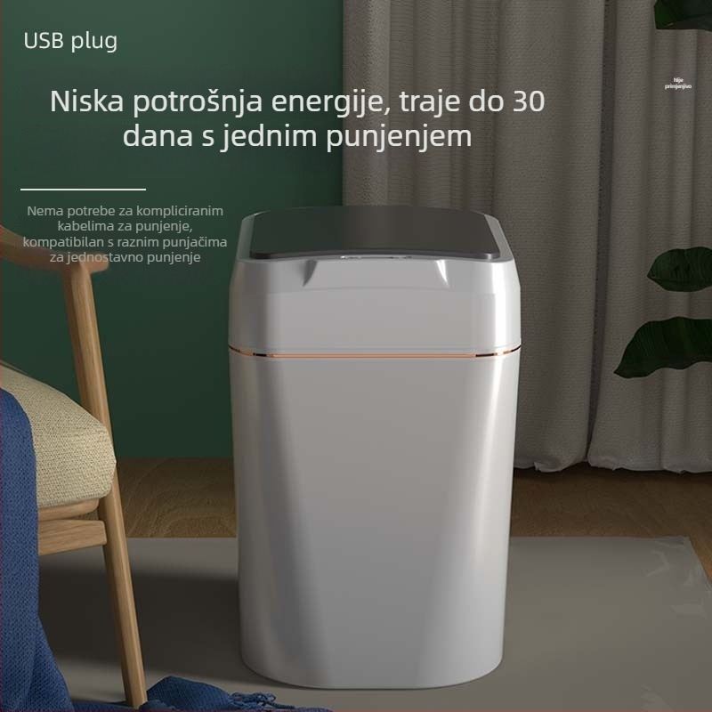 Pametni kantu za otpad s senzorom otvaranja, kvadratni plastični kantu s poklopcem, kapacitet 26 l i više, za kuhinju i kupaonicu, s višestrukim zonama za razvrstavanje