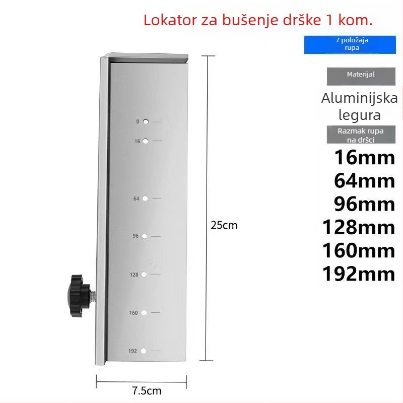 Alat za ugradnju i bušenje rupa za ručicu ormara od drveta, šablona za bušenje, hardver od nehrđajućeg čelika, višenamjenski locator ručke