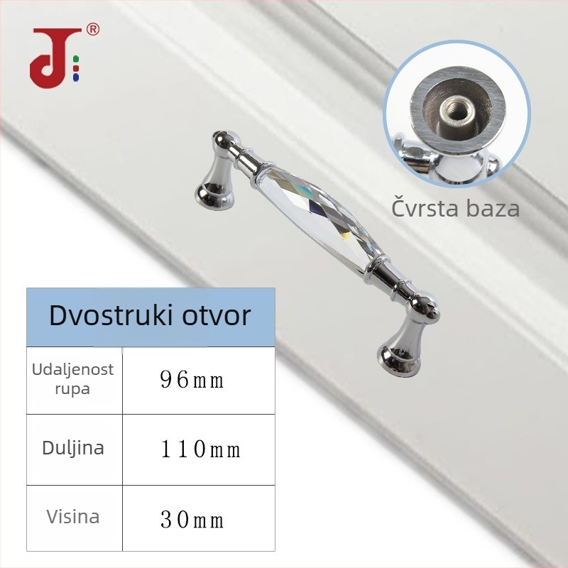 Krištalna ručka za ormarić i ladicu, ručka od cinkove legure, za vrata garderobe, kineski stil, s dvije rupe
