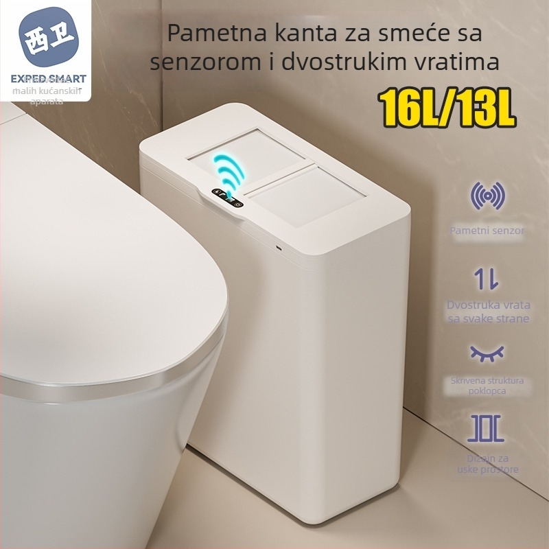 Pametan kanta za smeće sa senzorom i induktivnim otvaranjem, uski kvadratni oblik, za kupaonicu, kuhinju i dnevni boravak