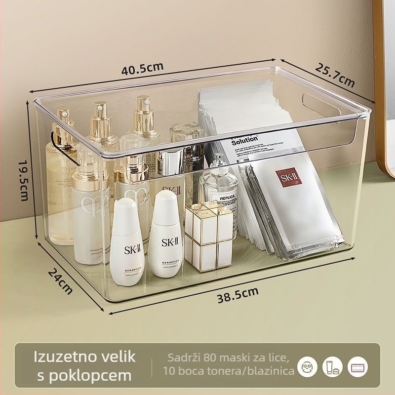 Prozirna akrilna kutija za kozmetiku s velikim kapacitetom, stolni organizator za njegu kože