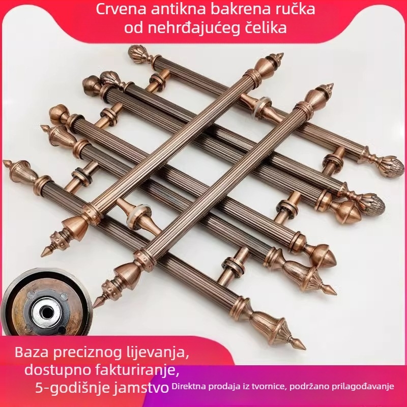 Kuka za vrata od antiknog bakra za hotele, klubove i vile — debeli nehrđajući čelik za staklena vrata, skrivena ugradnja