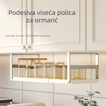 Proširivi kuhinjski stalak za skladištenje s višeslojni organizatorom za začine i visećim košom ispod ormarića