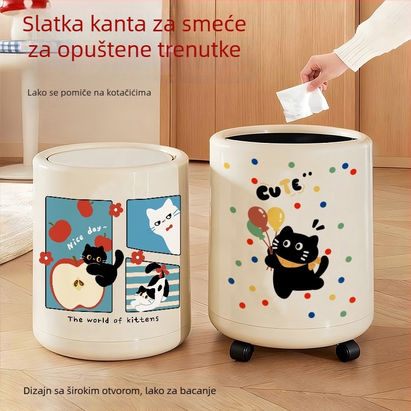 Kanta za smeće s crtanim retro dizajnom, dvostruki sloj, okruglog oblika, velikog kapaciteta za kuhinju i ured, slatka kanta