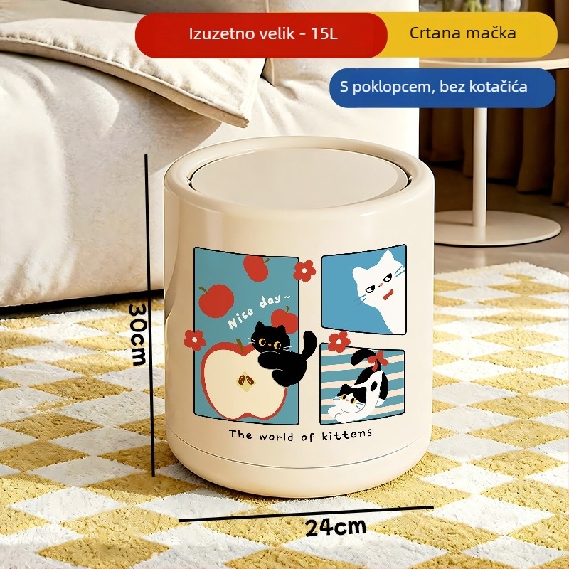 Kanta za smeće s crtanim retro dizajnom, dvostruki sloj, okruglog oblika, velikog kapaciteta za kuhinju i ured, slatka kanta