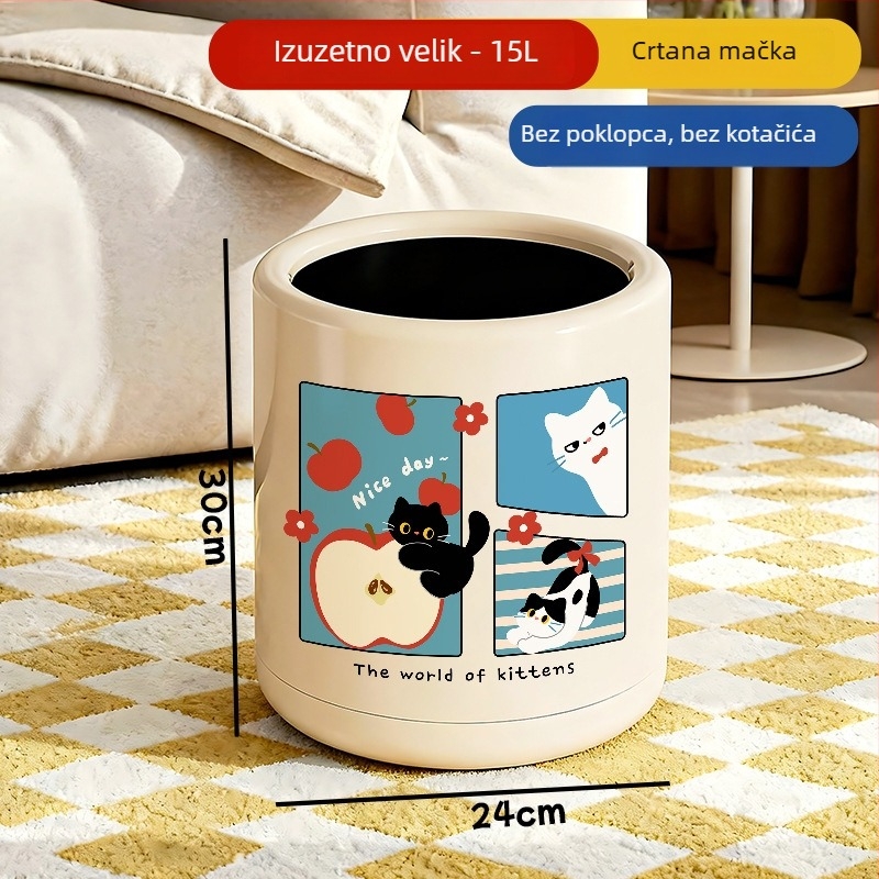 Kanta za smeće s crtanim retro dizajnom, dvostruki sloj, okruglog oblika, velikog kapaciteta za kuhinju i ured, slatka kanta