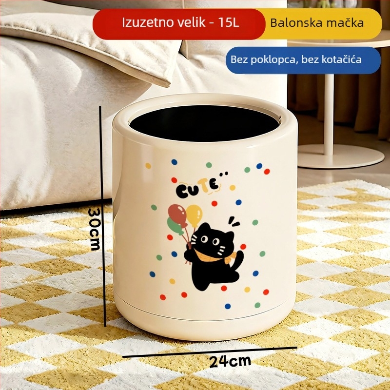 Kanta za smeće s crtanim retro dizajnom, dvostruki sloj, okruglog oblika, velikog kapaciteta za kuhinju i ured, slatka kanta