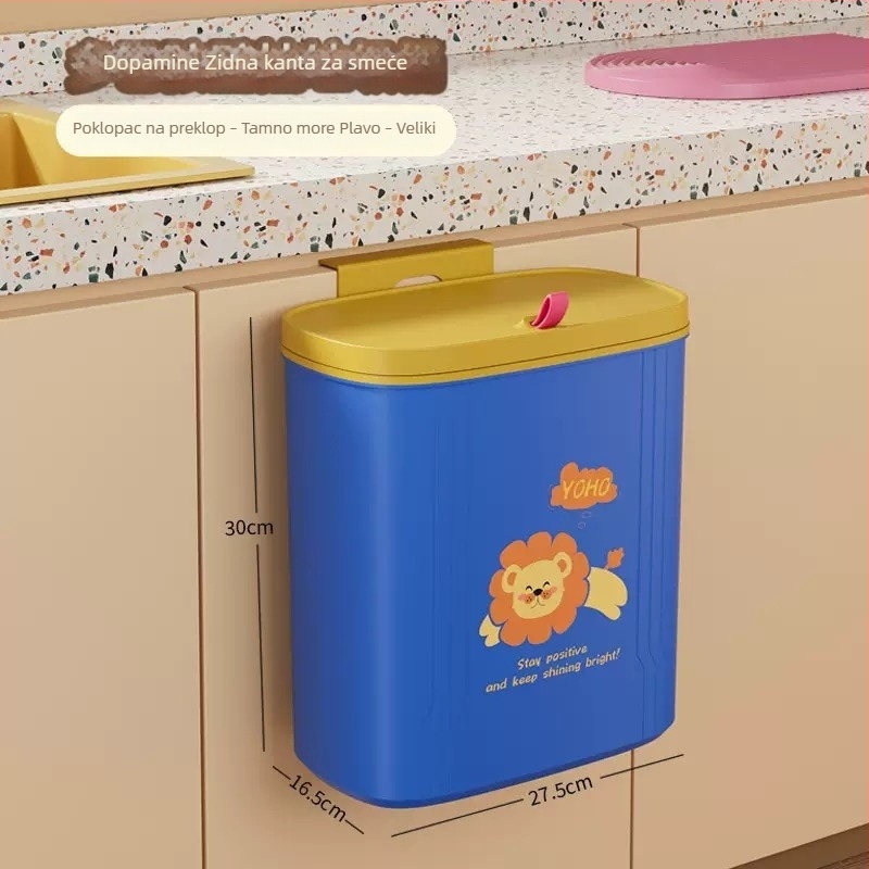 Zidni koš za smeće za kuhinju s poklopcem, 8 L, plastični, četvrtasti oblik, kućna upotreba