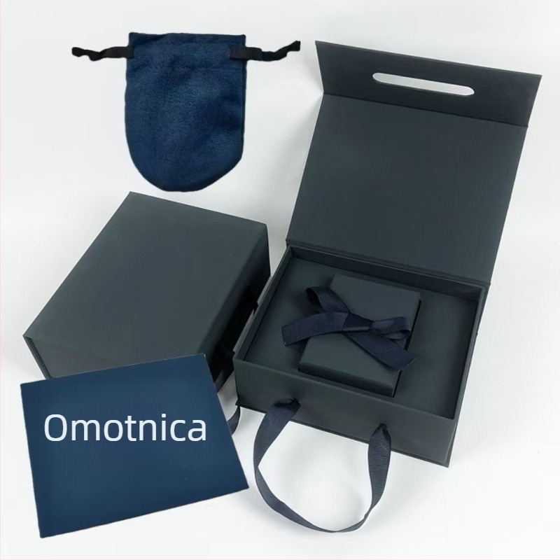 Kutija za nakit mornarsko plave boje s trakom i dvodijelnim poklopcem, umjetna koža i velur, luksuzno pakiranje nakita, personalizirana poklon kutija, veleprodaja