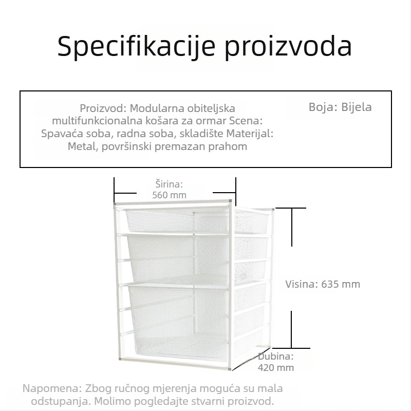 Garderobni ormarić s izvlačnim košem i mrežastim spremnikom za odjeću, višeslojno skladištenje