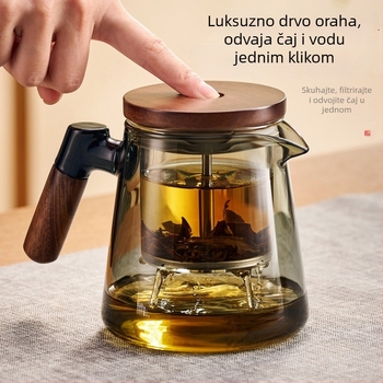 Jieanxi čajnik s filtrom i infuzorom, jednim dodirom, odvajanje čaja i vode, drška od drveta, kapacitet 750 ml