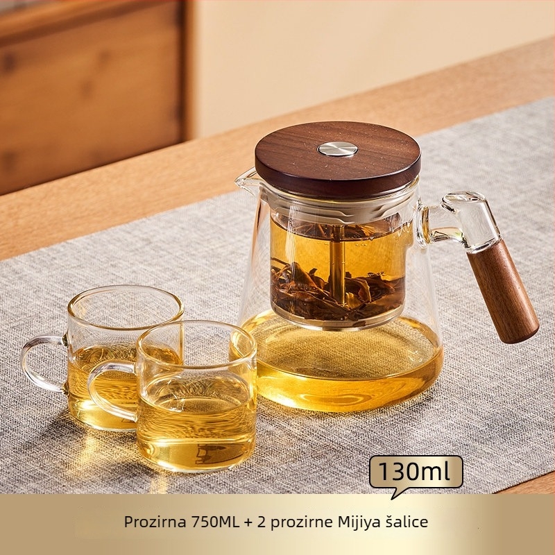 Jieanxi čajnik s filtrom i infuzorom, jednim dodirom, odvajanje čaja i vode, drška od drveta, kapacitet 750 ml