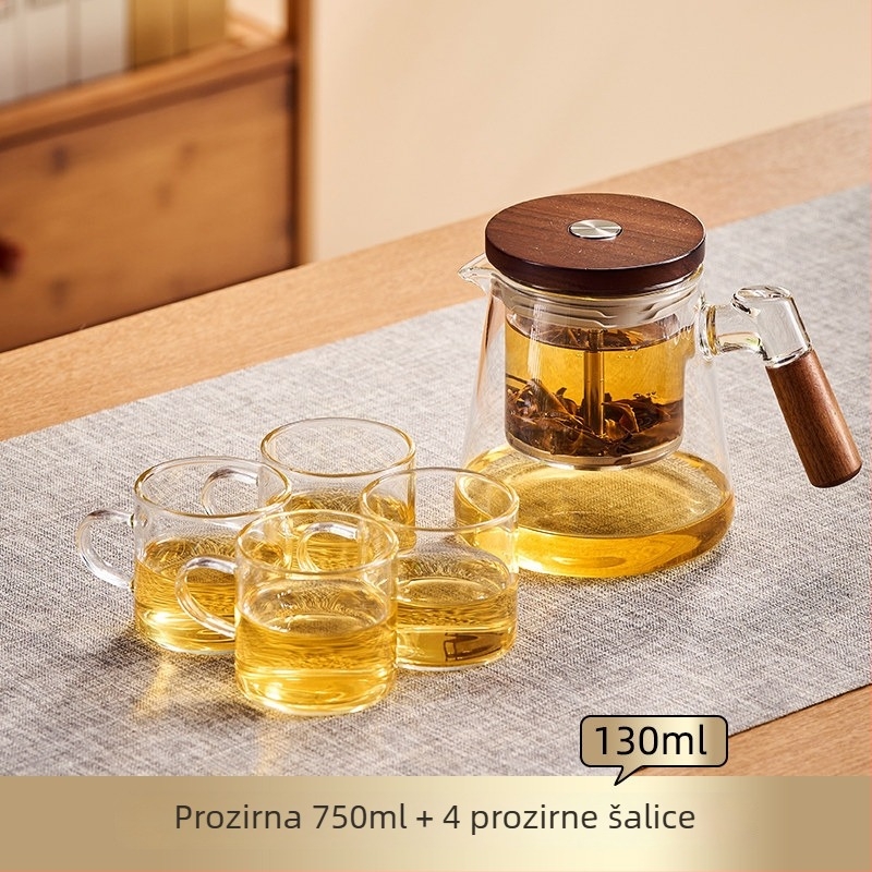 Jieanxi čajnik s filtrom i infuzorom, jednim dodirom, odvajanje čaja i vode, drška od drveta, kapacitet 750 ml