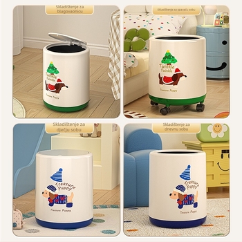 Plastična košara za otpad s Dachshund motivom, kapaciteta 12 L, cilindrični oblik, za dnevnu sobu ili spavaću sobu, s poklopcem, elegantan dizajn