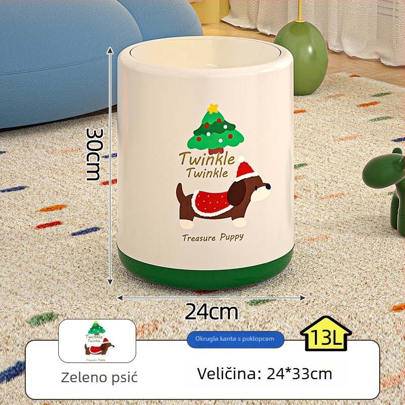 Plastična košara za otpad s Dachshund motivom, kapaciteta 12 L, cilindrični oblik, za dnevnu sobu ili spavaću sobu, s poklopcem, elegantan dizajn