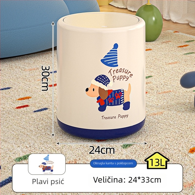 Plastična košara za otpad s Dachshund motivom, kapaciteta 12 L, cilindrični oblik, za dnevnu sobu ili spavaću sobu, s poklopcem, elegantan dizajn