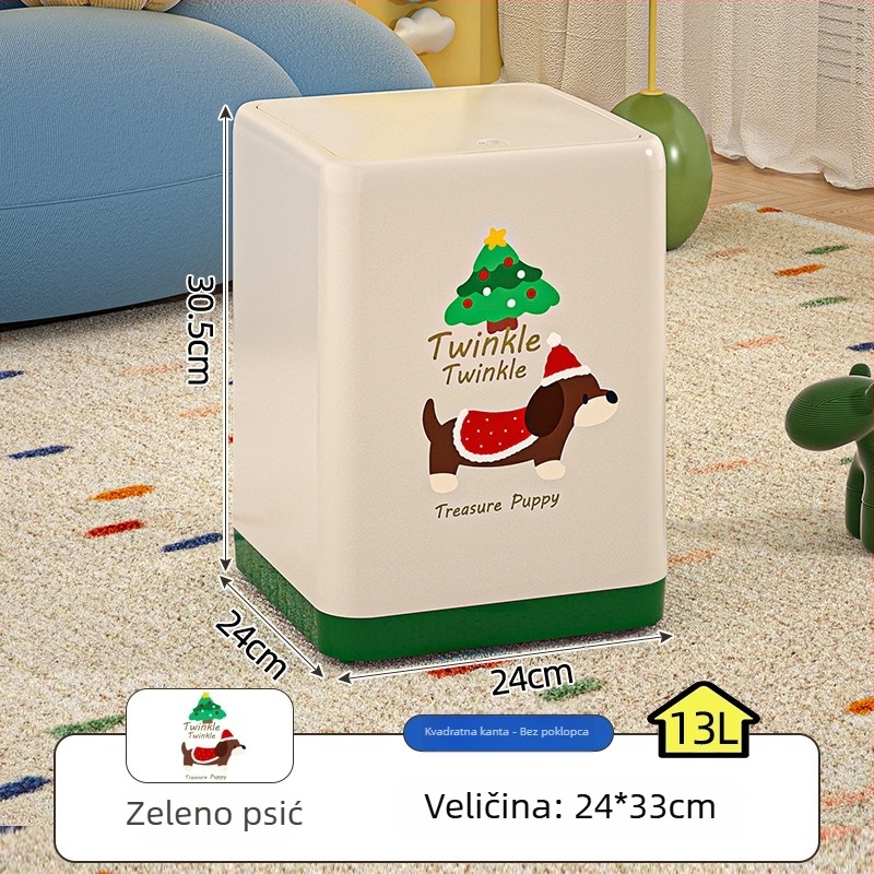 Plastična košara za otpad s Dachshund motivom, kapaciteta 12 L, cilindrični oblik, za dnevnu sobu ili spavaću sobu, s poklopcem, elegantan dizajn