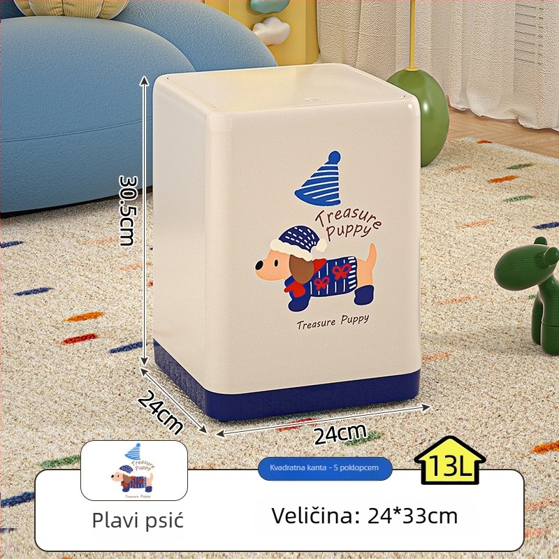 Plastična košara za otpad s Dachshund motivom, kapaciteta 12 L, cilindrični oblik, za dnevnu sobu ili spavaću sobu, s poklopcem, elegantan dizajn
