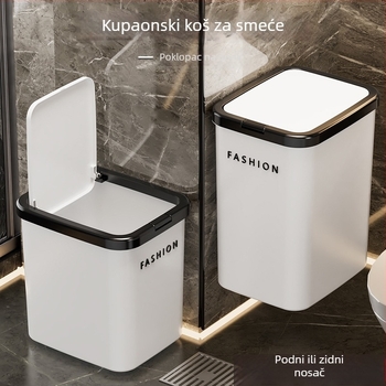 Zidni kanta za smeće s pritisknim poklopcem, kvadratna, plastična, 12 L ili više, za kućanstvo (dnevni boravak, spavaća soba, kupaonica)