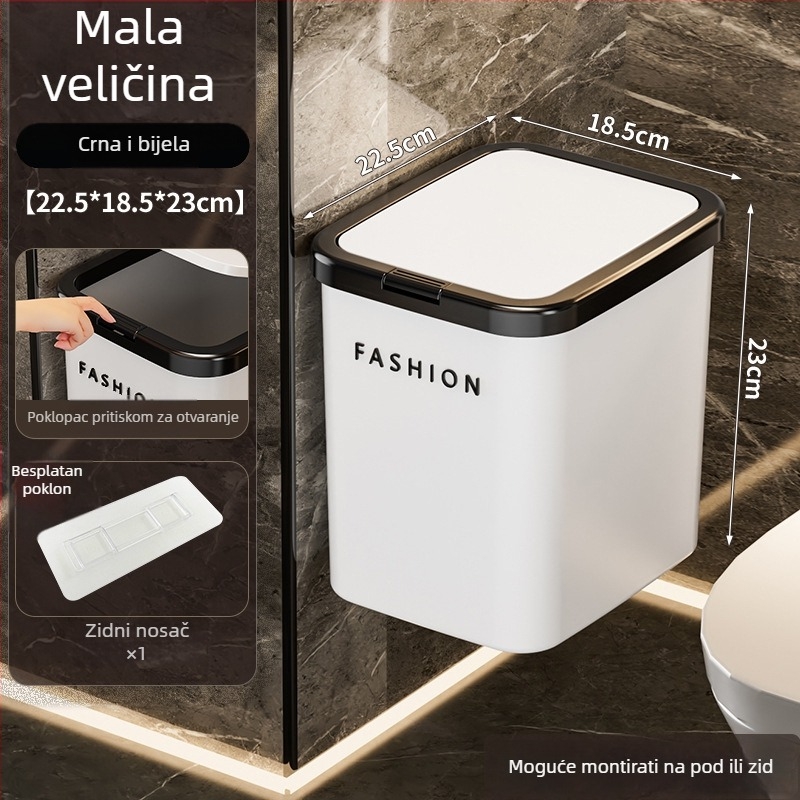 Zidni kanta za smeće s pritisknim poklopcem, kvadratna, plastična, 12 L ili više, za kućanstvo (dnevni boravak, spavaća soba, kupaonica)