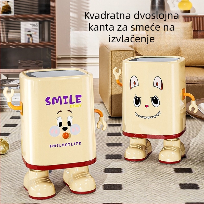 Kreativni kantu za smeće na kotačićima, plastični dvostruki koš s poklopcem, s motivom crtanja, za kućnu upotrebu, spavaću sobu i dnevni boravak