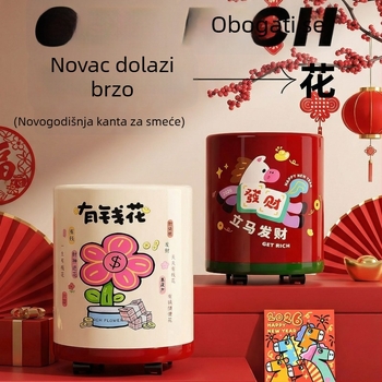 Kućni smećar s kotačićima, dizajn Godina Konja, s poklopcem, 8 L, za dnevni boravak i spavaću sobu