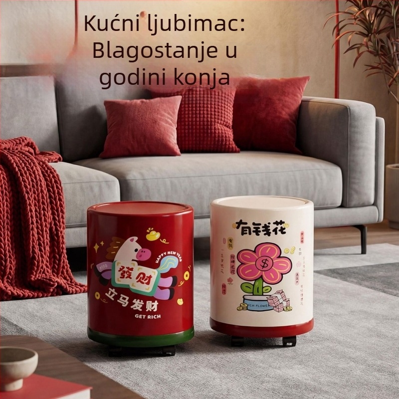 Kućni smećar s kotačićima, dizajn Godina Konja, s poklopcem, 8 L, za dnevni boravak i spavaću sobu