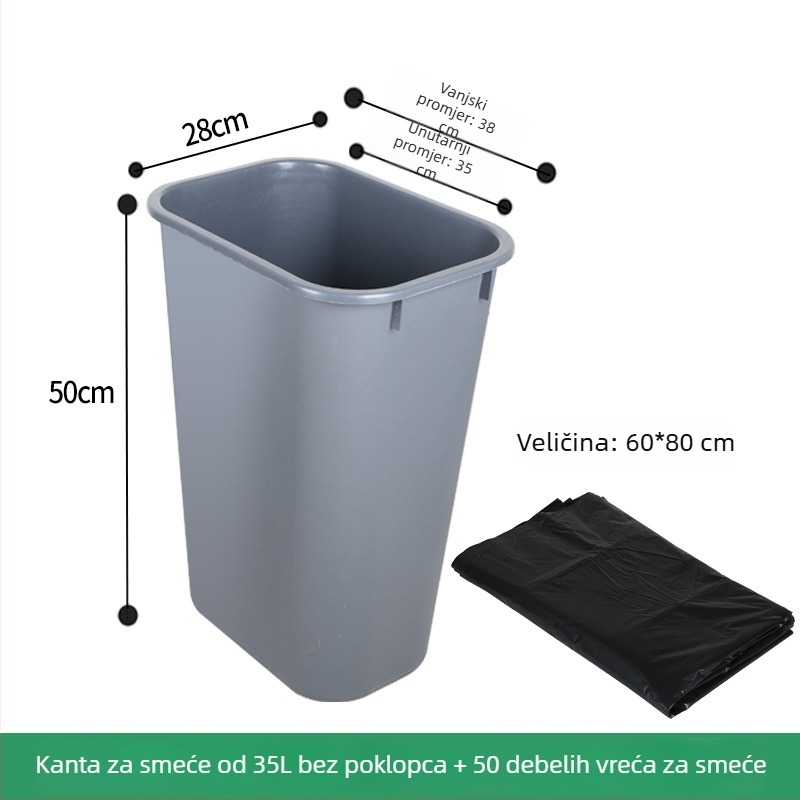Veliki pravokutni kanta za otpad bez poklopca, plastični koš za kuhinju i kupaonicu, za dom i hotel, vanjsku upotrebu