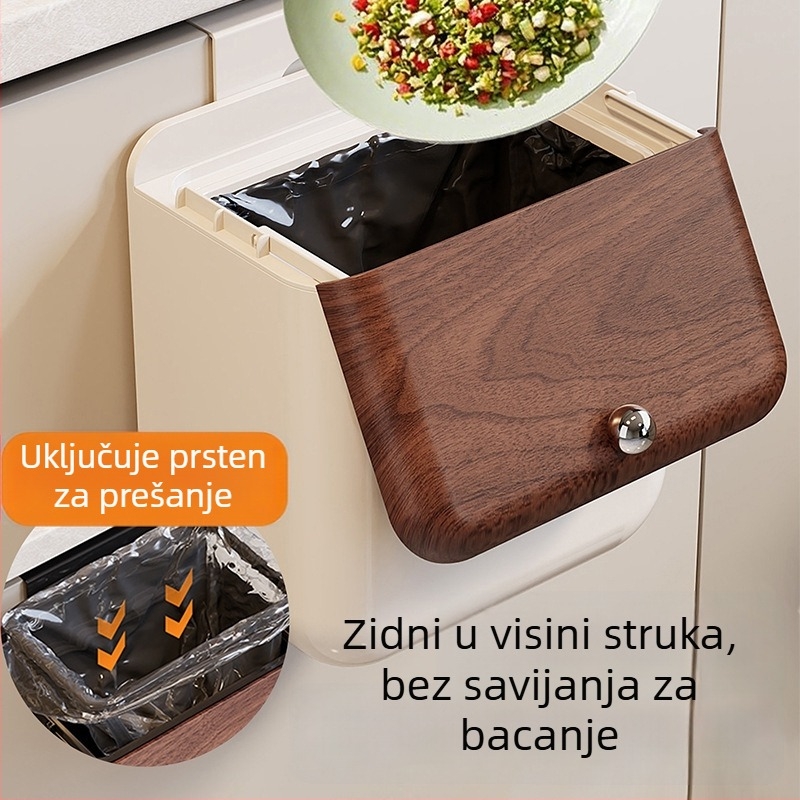 Zidni koš za otpatke srednjovjekog stila sa usisnom prirubom, kapacitet 10 L, model 2025, za kuhinju, kupaonicu i dnevni boravak, s poklopcem