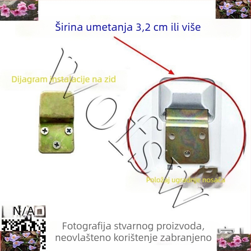 Set za montažu zidnog električnog ventilatora: zidna ploča, kuka i dijelovi od željeza.