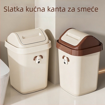 Kvadratna kanta za smeće s preklopnim poklopcem, simpatičan dizajn s štenadom, za dnevni boravak, spavaću sobu, kupaonicu i ured, kapacitet 12 L+