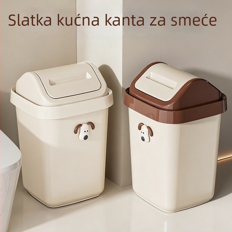 Kvadratna kanta za smeće s preklopnim poklopcem, simpatičan dizajn s štenadom, za dnevni boravak, spavaću sobu, kupaonicu i ured, kapacitet 12 L+
