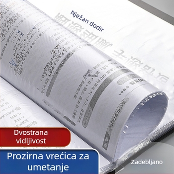 Crna A4 fascikla s prozirnim džepovima, višeslojni organizator informacija za dokumente i nastavne materijale