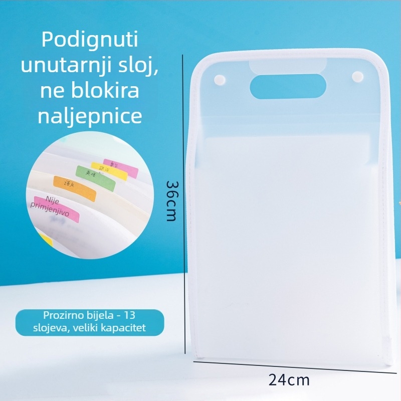 A4 ručni harmonika-organizator za studentske ispite, 13 pretinaca, ekološki PP materijal