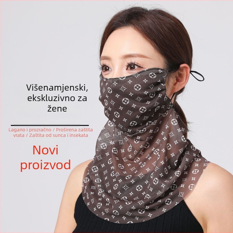 Ženska ljetna maska za zaštitu od sunca s UV zaštitom vrata, jedinstvena maska, tanka i prozračna maska za uši, svileni šal, višestruka