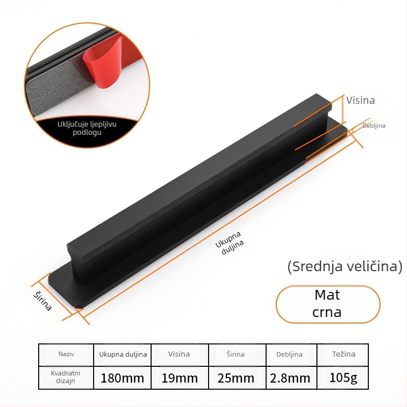 Ručka za vrata i prozore od aluminijske legure, bez bušenja, površinski samoljepljivi montažni, mala ručica za staklena klizna vrata i drvena vrata