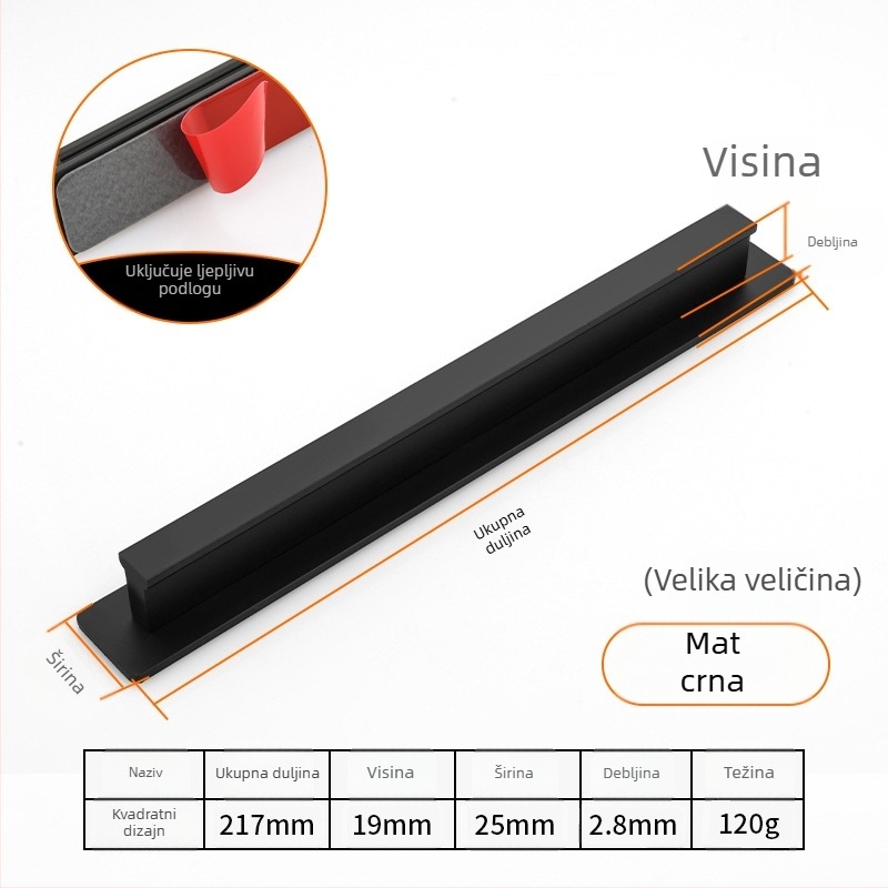 Ručka za vrata i prozore od aluminijske legure, bez bušenja, površinski samoljepljivi montažni, mala ručica za staklena klizna vrata i drvena vrata