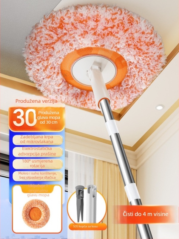 Teleskopski mop sa glavom u obliku suncokreta za čišćenje stropa i zidova, uklanjanje prašine i plijesni, produžena šipka