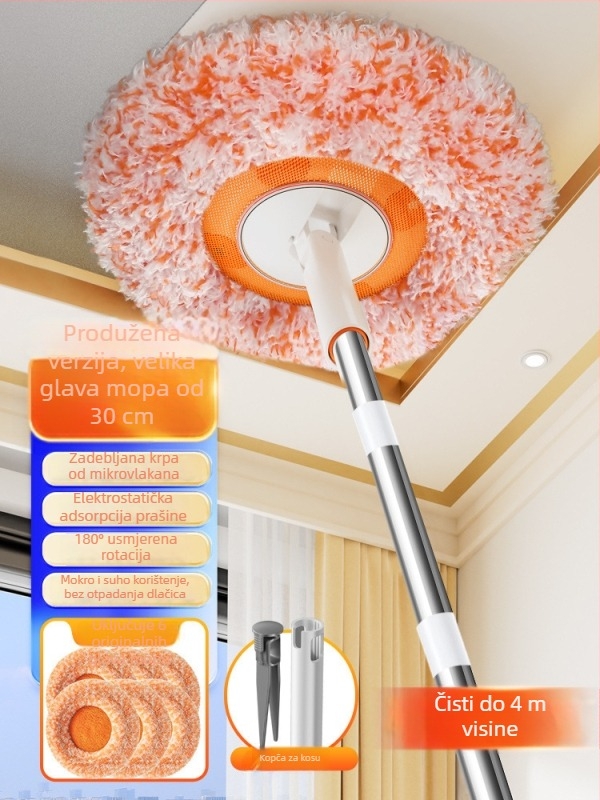 Teleskopski mop sa glavom u obliku suncokreta za čišćenje stropa i zidova, uklanjanje prašine i plijesni, produžena šipka