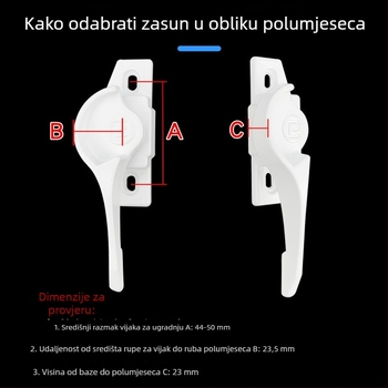 828 polukružni zasun za bijela klizna vrata i prozore, od aluminijskog legura