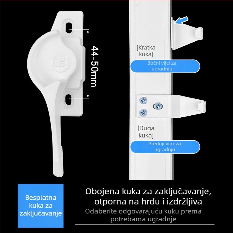 828 polukružni zasun za bijela klizna vrata i prozore, od aluminijskog legura