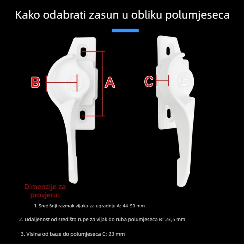 828 polukružni zasun za bijela klizna vrata i prozore, od aluminijskog legura