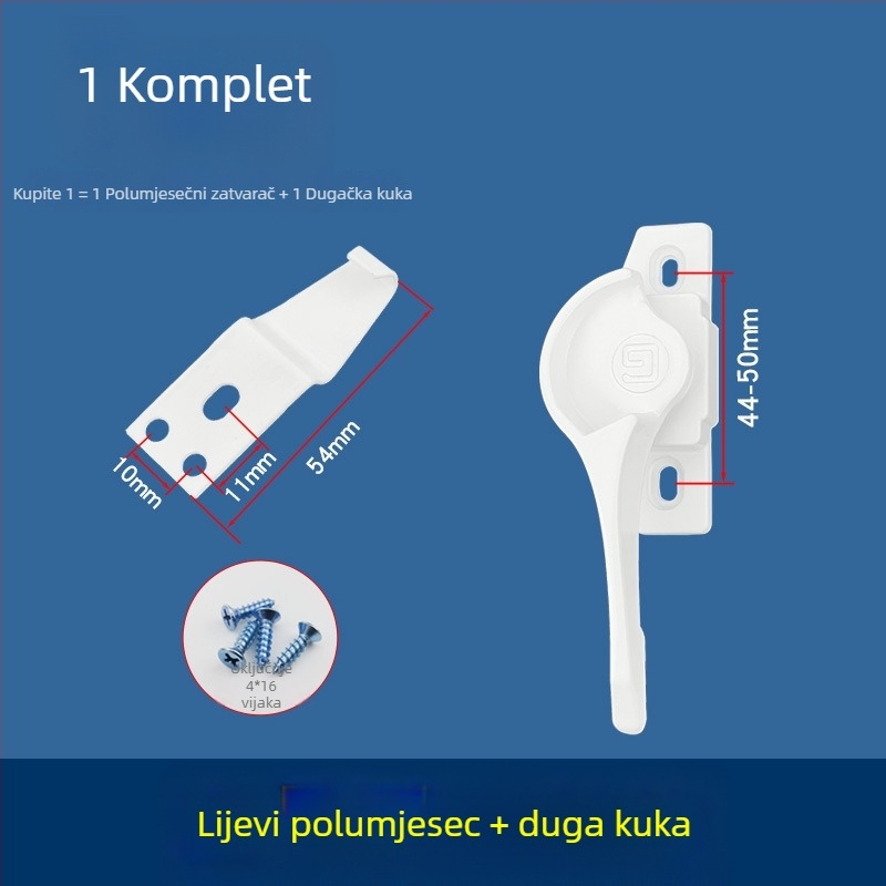 828 polukružni zasun za bijela klizna vrata i prozore, od aluminijskog legura