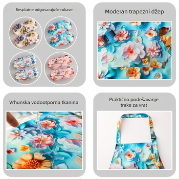 Vodootporna kuhinjska pregača bez rukava – protiv mrlja, s floralnim uzorkom, univerzalna veličina