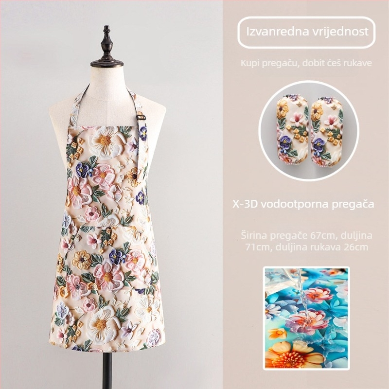 Vodootporna kuhinjska pregača bez rukava – protiv mrlja, s floralnim uzorkom, univerzalna veličina