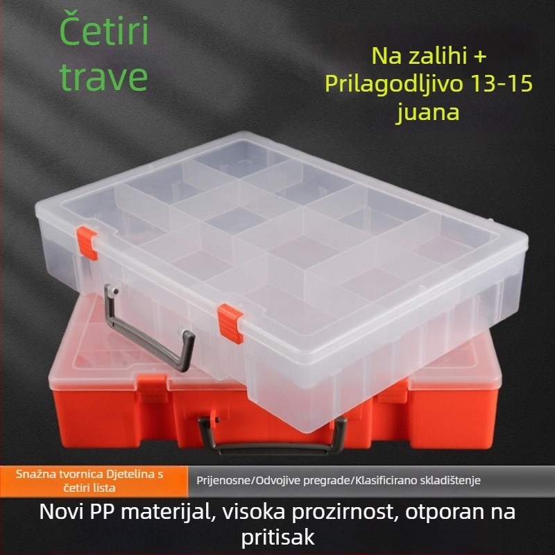 Plastična kutija za skladištenje s preklopnim poklopcem, prozirna, velika zapremina, prenosna za male dijelove i igračke.
