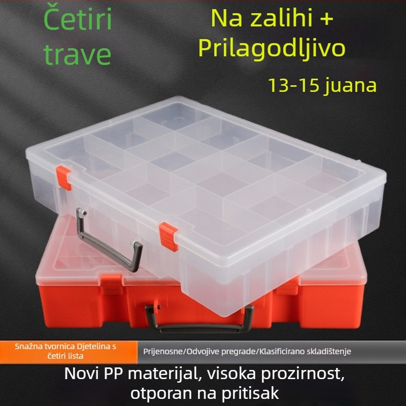 Plastična kutija za skladištenje s preklopnim poklopcem, prozirna, velika zapremina, prenosna za male dijelove i igračke.
